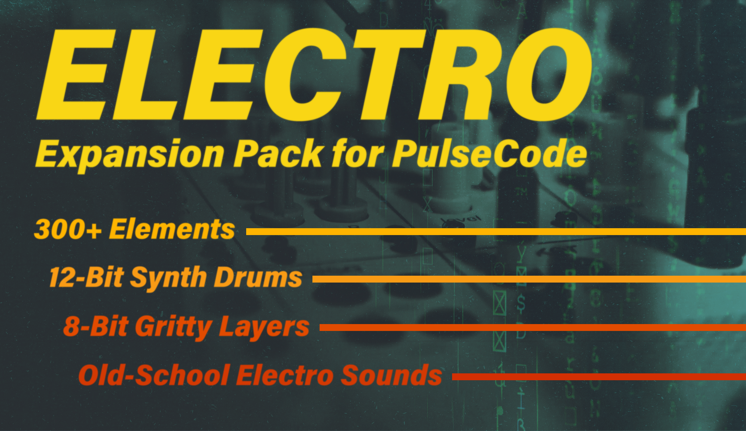 Electro is a collection of 300+ 12-bit techno drums for PulseCode